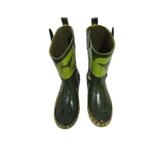 Steel Shank Dinosaur Splashers Boots Kids 2 Green Dino Face - Picture 3 of 8